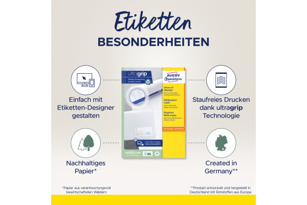 DIN A4-100 Blatt 63,5 x 33,9mm 24 Etiketten pro Blatt Laser Drucker Etiketten