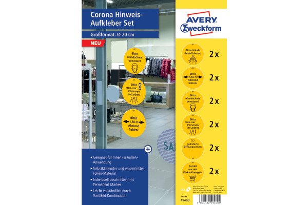 AVERY ZW. Hinweis-Aufkleber DE 20cm 49400 Set für Handel 12 Stück