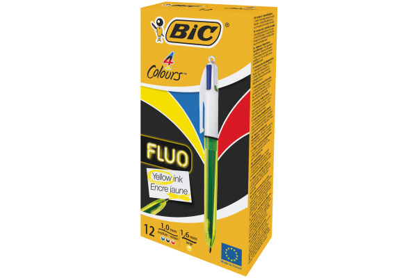 BIC Kugelschreiber Fluo 982868 4 Colours Box, 12 Stück