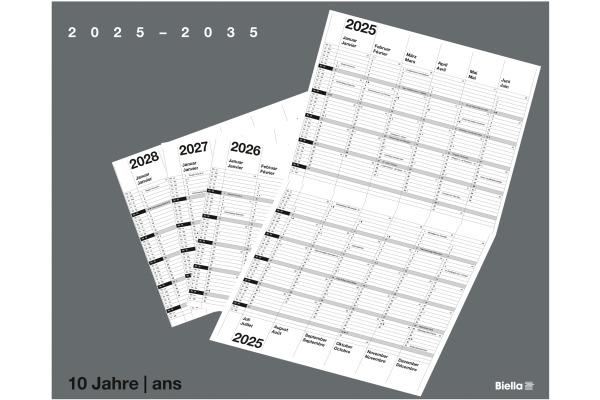 BIELLA 10-Jahreskalender Wire-O 2025 878310000 1J/2S grau DE/FR 30x24cm