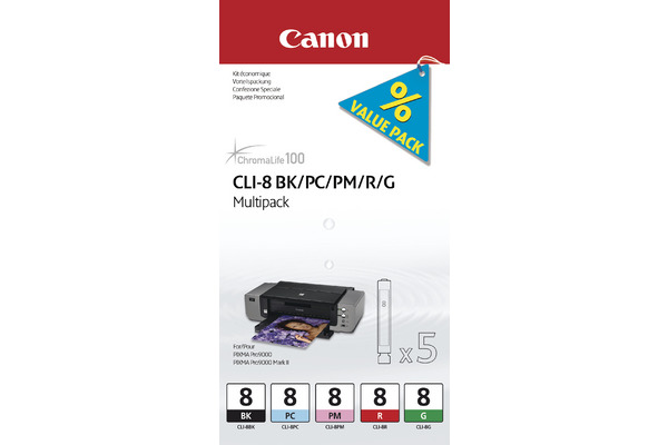 CANON Multipack Tinte BK/PC/PM/R/G CLI-8MUL PIXMA iP 5200 5 Stück