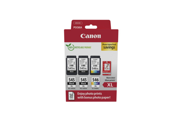 CANON Photo Value Pack XL BKCMY PGCL545/6 Pixma iP2850 2xBKXL & 1xCMYXL