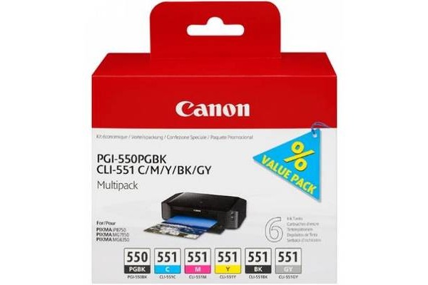 CANON Multipack Tinte PGBK/CMY/BK/GY PGCL550/1 PIXMA MG6350 15/7ml
