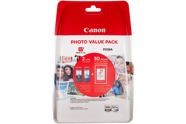 CANON Photo Value Pack CMYBK PGCL560/1 PIXMA TS5350 4x6 GP-501 50Bl.