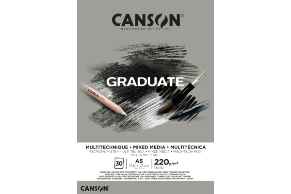 CANSON Graduate Mixed Media A5 400110370 20 Blatt, grau, 220g