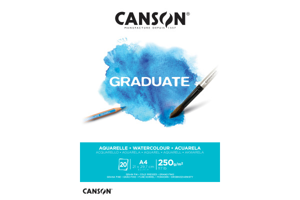 CANSON Graduate Aquarelle A4 400110374 20 Blatt, weiss, 250g