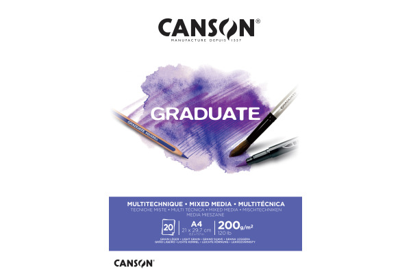 CANSON Graduate Mixed Media A4 400110377 20 Blatt, weiss, 200g