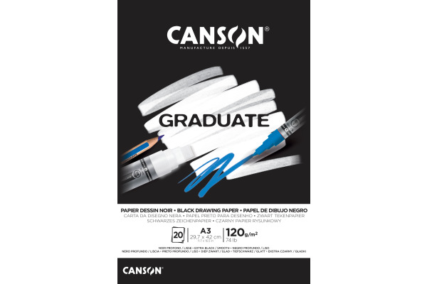 CANSON Graduate Zeichenpapier A3 400110387 20 Blatt, schwarz, 120g