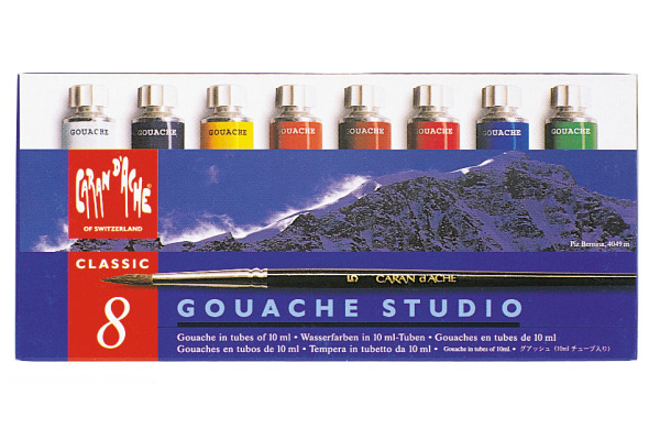 CARAN D´A Deckfarbe Gouache 2001.408 8 Farben Pinsel