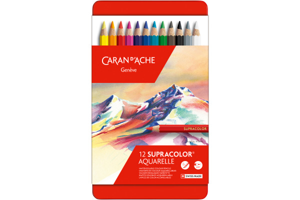 CARAN D´A Farbstifte Supracolor 3,8mm 3888.312 ass. in Metallsch. 12 Stück