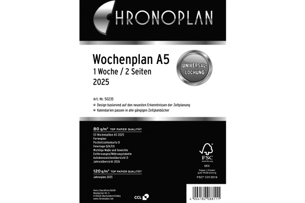 CHRONOPLA Ersatz Jahresplan 2025 50235Z.25 1W/2S A5