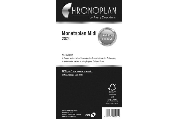 CHRONOPLA Monatsplaner Midi 2024 50514Z.24 6M/1S ausklappbar 9.6x17.2cm