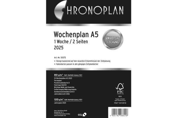 CHRONOPLA Ersatz Jahresplan 2025 50575Z.25 1W/2S A5
