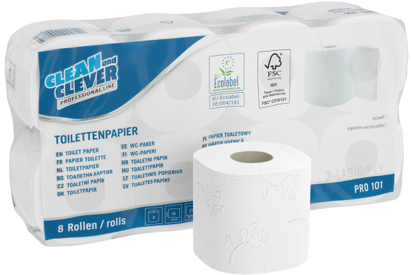 CLEAN AND WC-Papier 3-lagig 9.4x11cm 40021 weiss PRO101 64 Rollen,250 Bl.