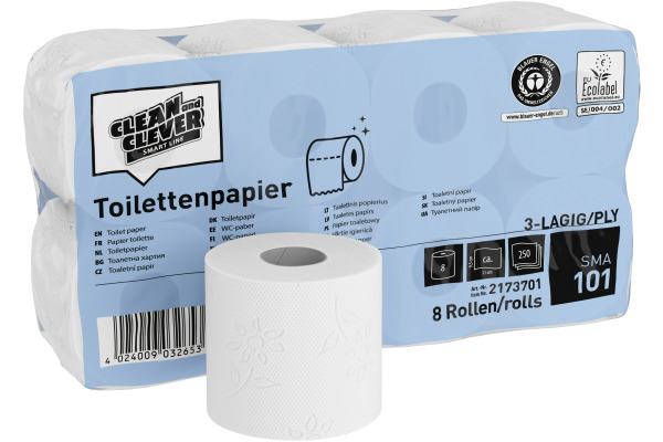 CLEAN AND WC-Papier 3-lagig 9.4x11cm P32660 weiss recycling 64 Rl.,250 Bl.