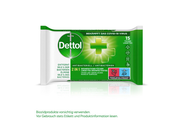 DETTOL 2in1 Desinfektionstücher 3025686 Antibakteriell 15 Stück