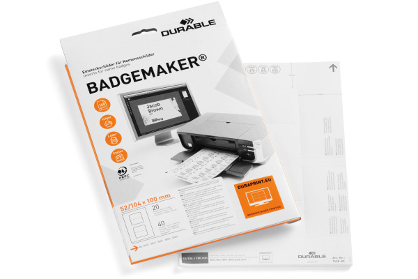DURABLE Etiketten Badgemaker 1451/02 weiss, 30x60mm 20Bl./27Stk.