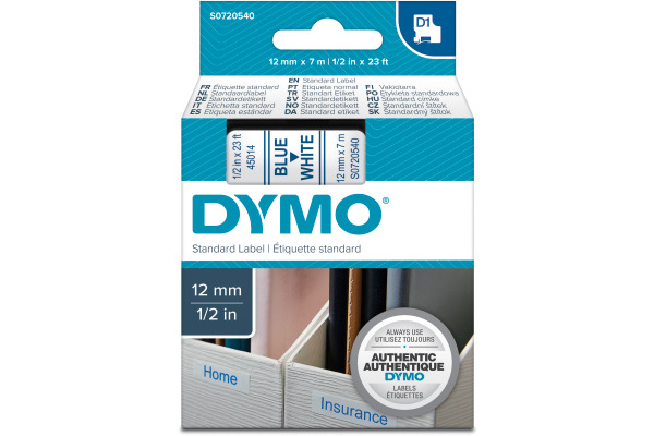 DYMO Schriftband D1 blau weiss S0720540 12mm 7m