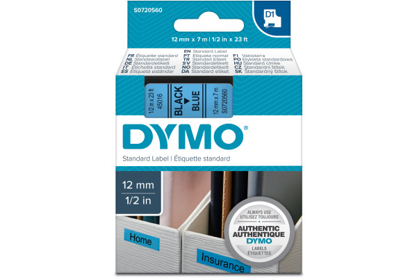DYMO Schriftband D1 schwarz blau S0720560 12mm 7m