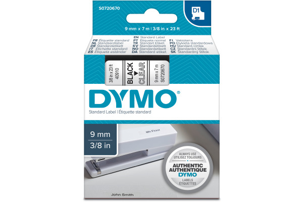 DYMO Schriftband D1 schwarz transp. S0720670 9mm 7m