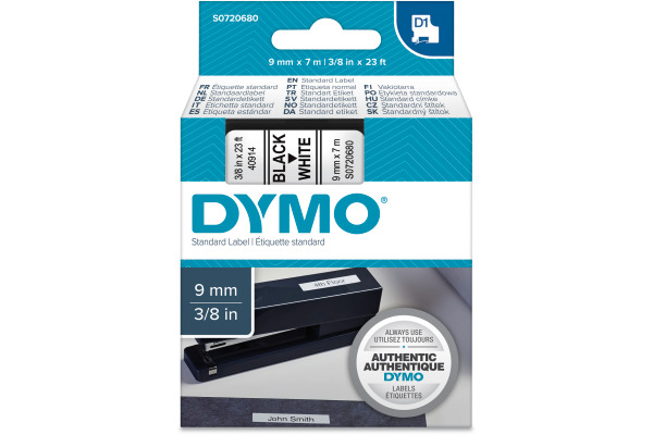 DYMO Schriftband D1 schwarz weiss S0720680 9mm 7m