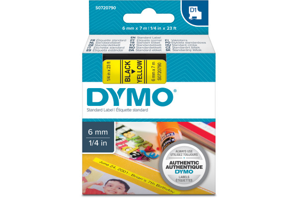 DYMO Schriftband D1 S0720790 schwarz gelb 6mm 7m
