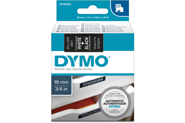 DYMO Schriftband D1 weiss schwarz S0720910 19mm 7m