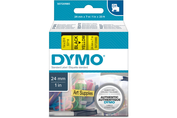 DYMO Schriftband D1 schwarz gelb S0720980 24mm 7m