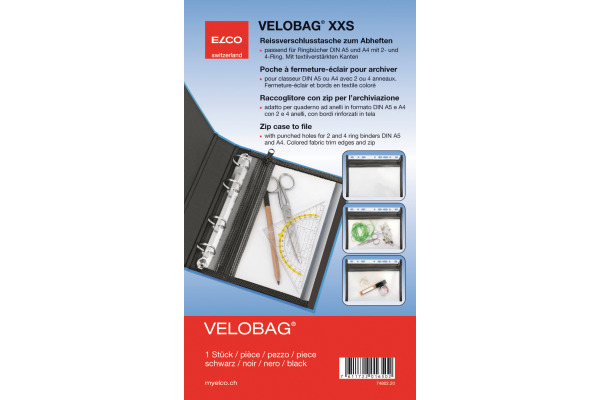 ELCO Reissverschlusstasche Velobag 74802.20 schwarz, A5...