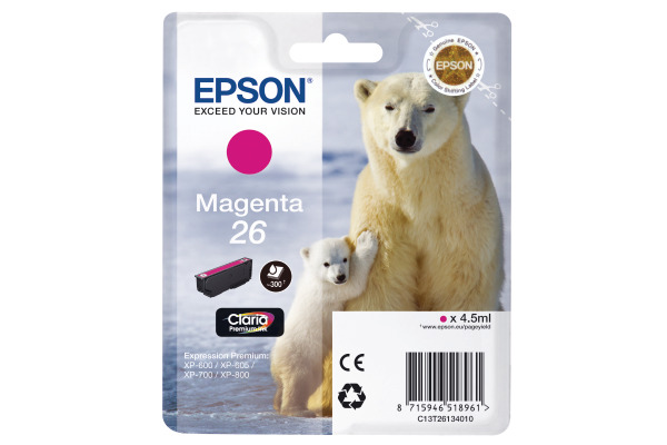 EPSON Tintenpatrone magenta T261340 XP 700/800 300 Seiten