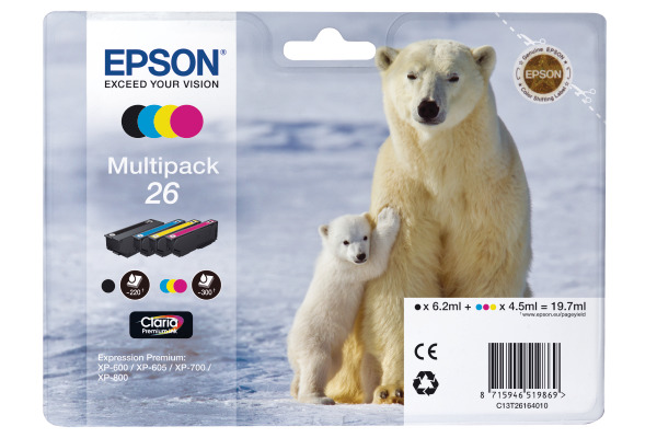 EPSON Multipack Tinte CMYBK T261640 XP 700/800 300/220 Seiten