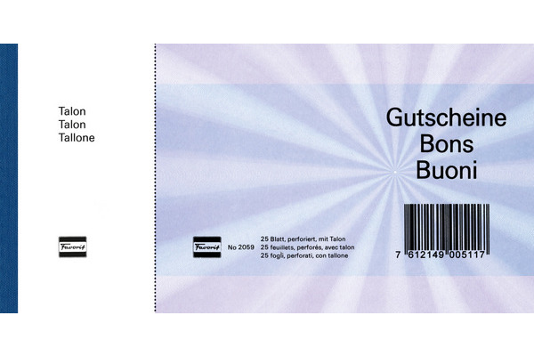 FAVORIT Geschenk-Gutscheine D/F/I 2059blau blau,20.5x10.5cm,Block à 25Bl.