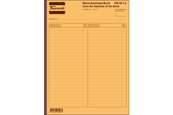FAVORIT Devis-Ausmassbuch D/F A4 2095 OK weiss 50x2 Blatt