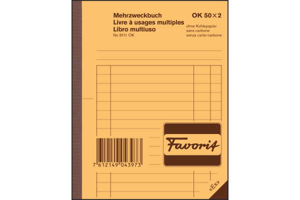 FAVORIT Mehrzweckbuch D/F/I A6 8111OK blau/weiss 50x2 Blatt