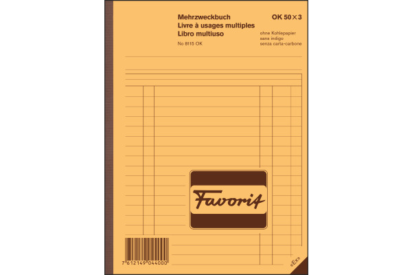 FAVORIT Mehrzweckbuch D/F/I A5 8115OK blau/blau/weiss 50x3 Blatt