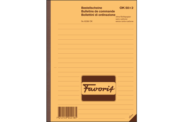 FAVORIT Bestellscheine D/F/I A5 8236 OK citron/weiss 50x2 Blatt