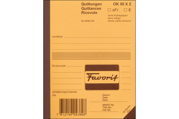 FAVORIT Quittungen D A6 9096 W weiss weiss 50x2 Blatt