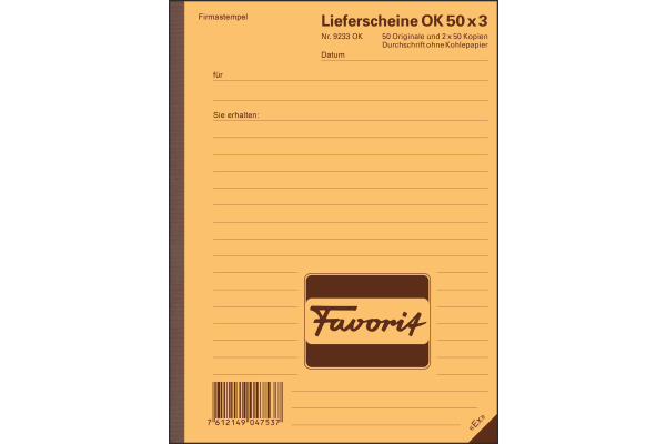 FAVORIT Lieferscheine D A5 9233 OK rot/gelb/weiss 50x3 Blatt