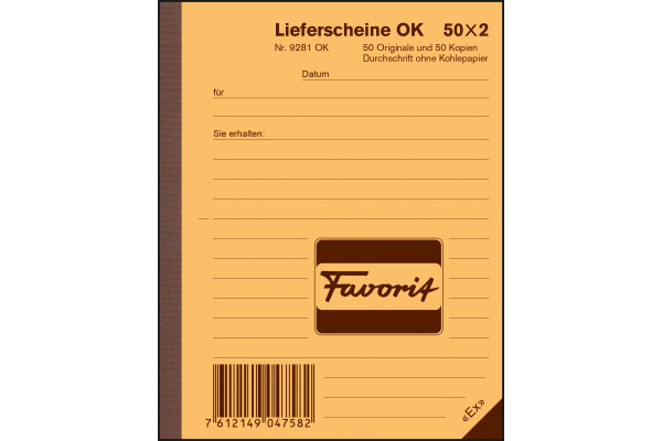 FAVORIT Lieferscheine D A6 9281 OK rot/weiss 50x2 Blatt