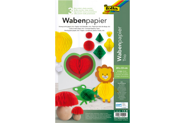 FOLIA Wabenpapier Regenbogen 451-09 3 Blatt, farbig
