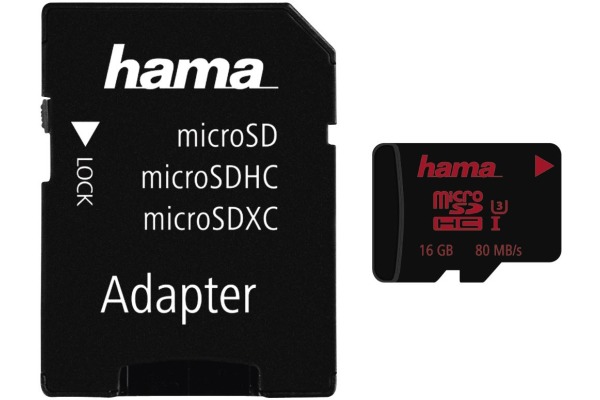 HAMA microSDHC 16GB UHS Speed 123980 Class 3 UHS-I 80MB/s, Adapter