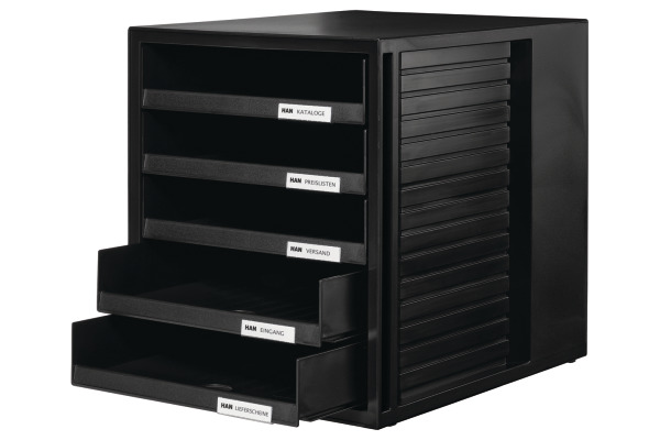 HAN Schubladenbox SYSTEMBOX 1450-13 in Schwarz Ordnungsbox DIN A4 – 