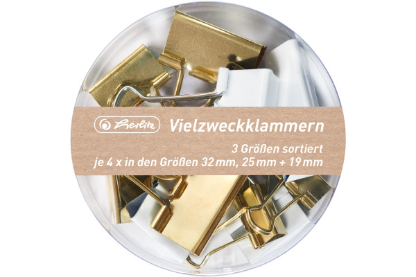 HERLITZ Vielzweckklammern weiss/gold 50021840 Pure Glam 3 Grössen, 3x4 Stück