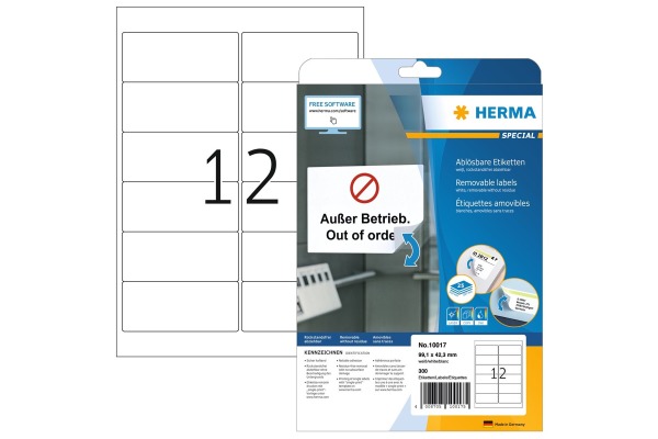 HERMA Etikett. Movables 99,1x42,3mm 10017 weiss,non-perm. 300 St./25 Bl.