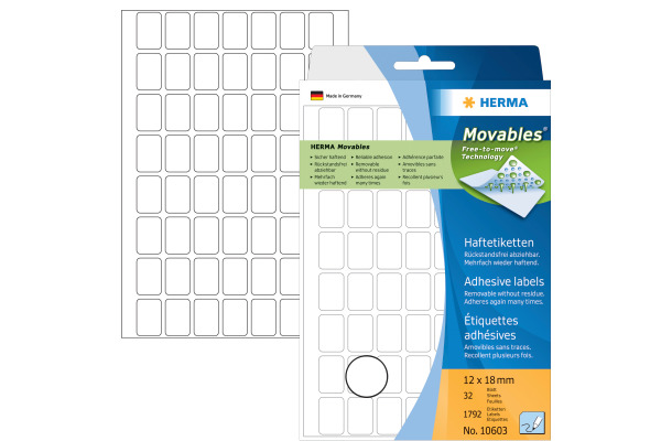 HERMA Etiketten Movables 12&amp;times;18mm 10603 weiss,...