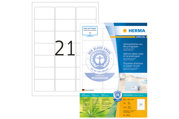 HERMA Adressetiketten 63,5x38,1mm 10822 recycling 2100 Stück