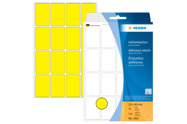 HERMA Etiketten 25×40mm 2451 gelb 512 Stück