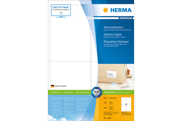 HERMA Etiketten PREMIUM 99.1x139mm 4250 weiss,perm. 400 St./100 Bl.