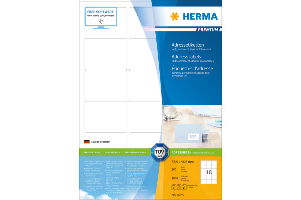 HERMA Etiketten PREMIUM 63.5x46.6mm 4265 weiss,perm. 1800...