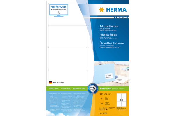 HERMA Universal-Etiketten PREMIUM, 99,1 x 57 mm, weiss